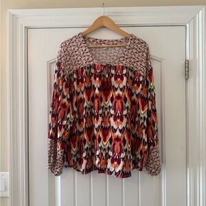 Tribal Jeans Boho Ikat Blouse XXL | Mixed Print Autumn Colors